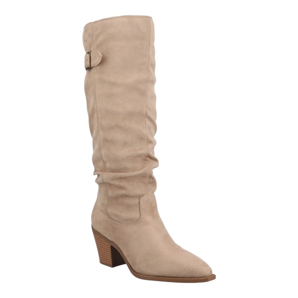 Journee Women's Kaleah Wide Calf Snip Pointed Toe Slouchy Boots Taupe Size 7